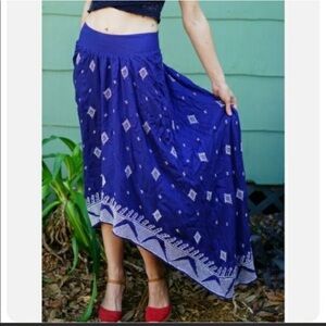 Anthropologie Floreat Baripada embroidered Blue High Low Midi unbalanced Skirt